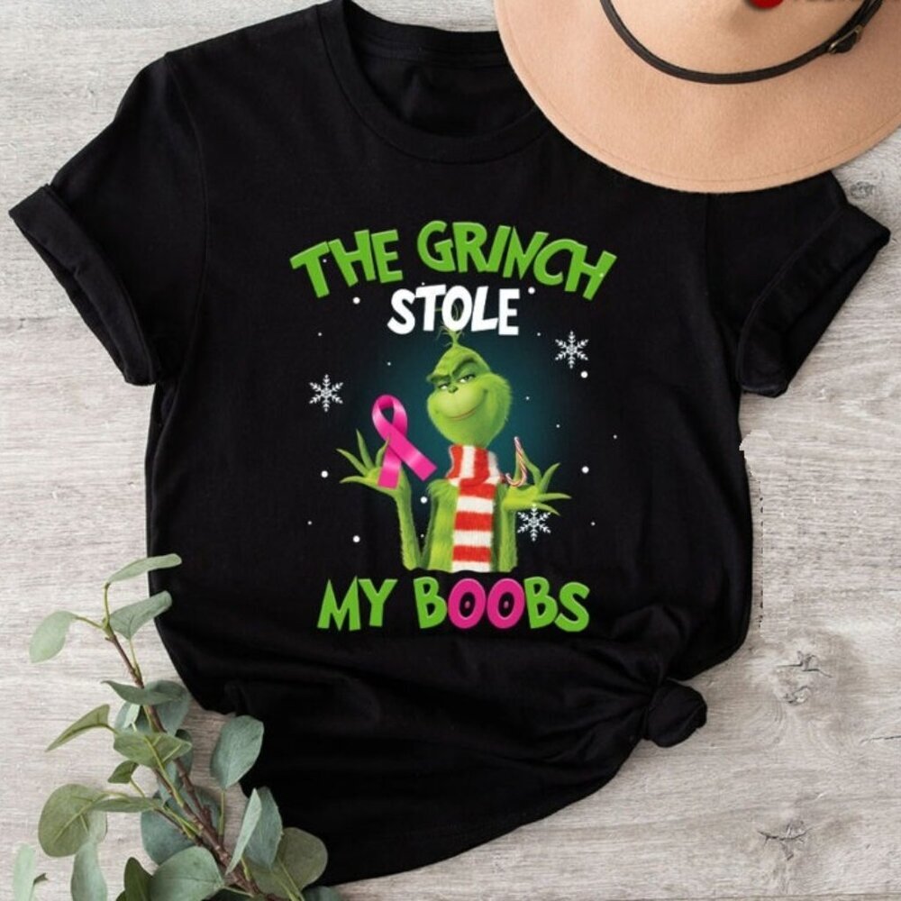 The Grinch Stole My Boobs Breast Cancer Awareness Retro Holiday Festive Gift  05